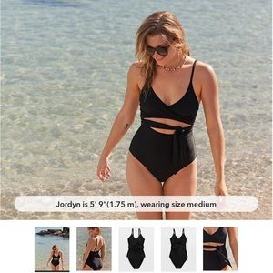 Aerie Wrap One Piece Swimsuit L Black